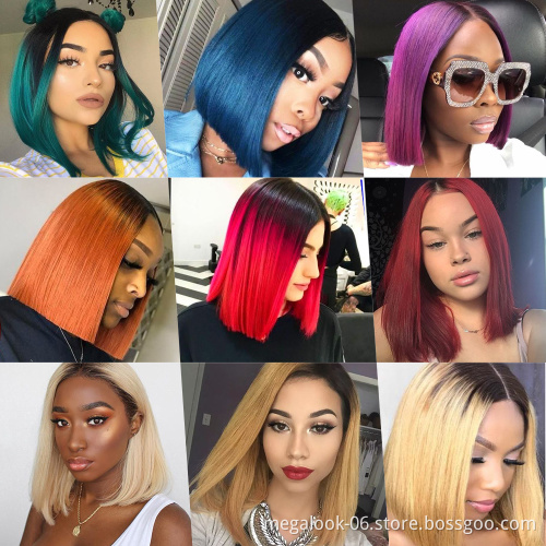 Brazilian Remy Human Hair Short Bob Transparent Lace Front Wig, Virgin Human Hair Frontal Lace Wig
